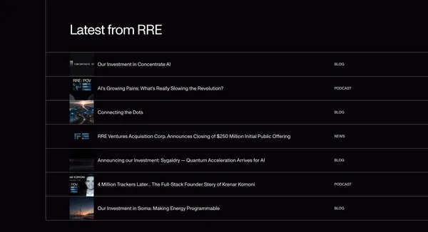RRE: Early-Stage Venture Capital Partner - Landing design inspiration