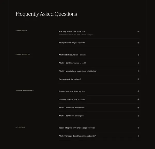 Cluster - Convert more website traffic automatically - Landing design inspiration