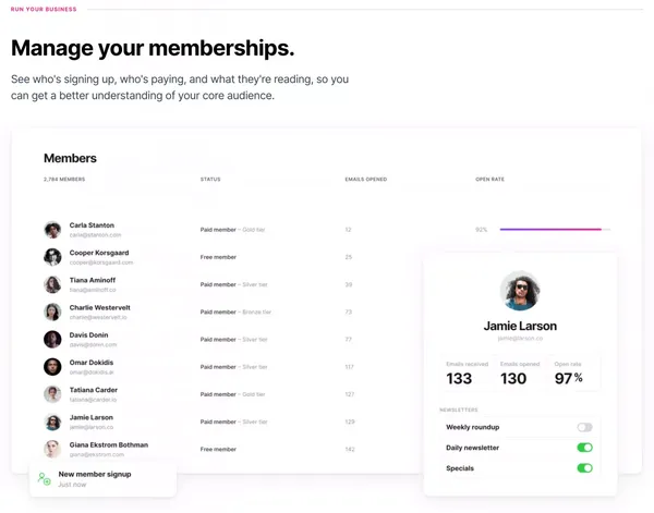 Ghost: Turn your audience into a business - Landing design inspiration
