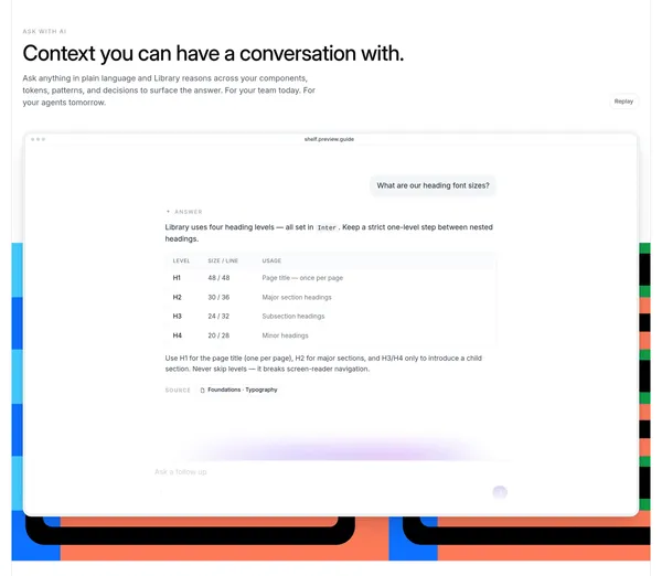 Library — Design systems & context for humans and agents - Landing design inspiration