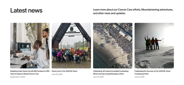 RadiatingHope® | A Non-Profit for Global Cancer Care & Support - Landing design inspiration