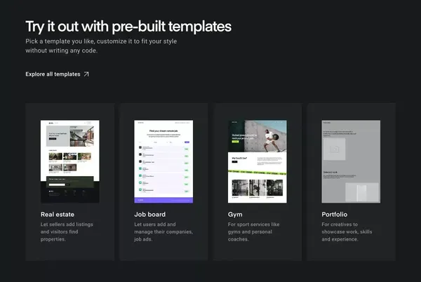 Visual development platform for designers and agencies - Ycode - Landing design inspiration