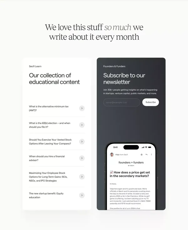 The leading financial advisor for tech people — Secfi - Landing design inspiration