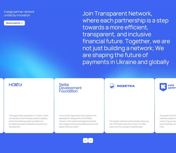Real time payments 24/7 with Transparent Network - Landing design inspiration