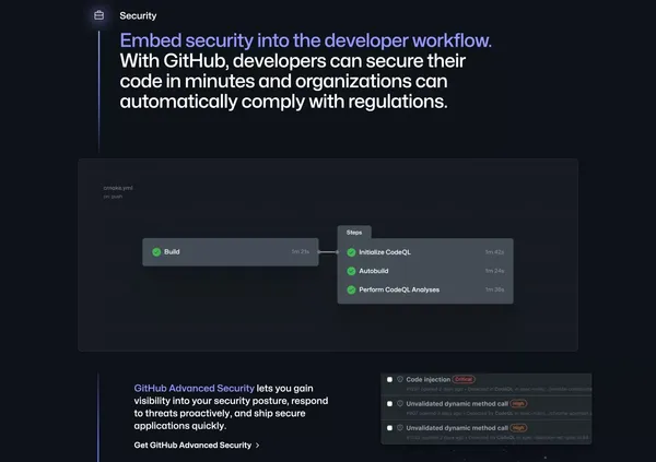 GitHub: Let’s build from here · GitHub - Landing design inspiration