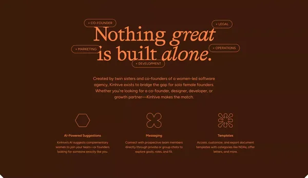 Female-Founder Team Matchmaking | Kinhive - Landing design inspiration