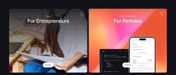 Pipe lets you turn future revenue into up-front capital - Landing design inspiration