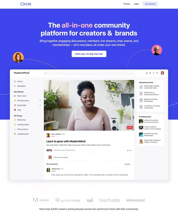 Circle: The all-in-one community platform for creators and brands - Landing design inspiration