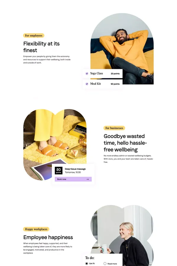 Juno | Empowering teams with flexible benefits - Landing design inspiration