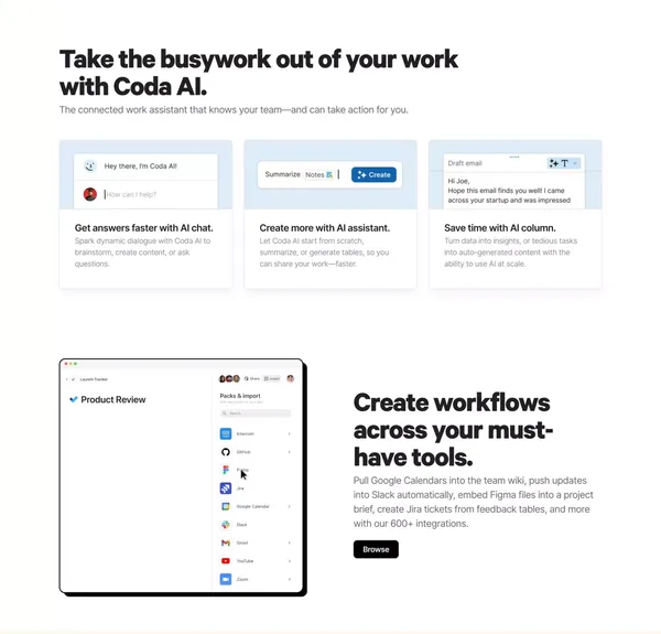 Coda: Your all-in-one collaborative workspace. - Landing design inspiration