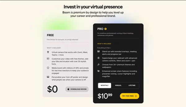 Get the Boom App: Bring the Boom to every video call - Landing design inspiration