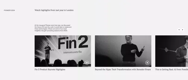 Pioneer by Fin | A summit for AI customer service leaders - Landing design inspiration