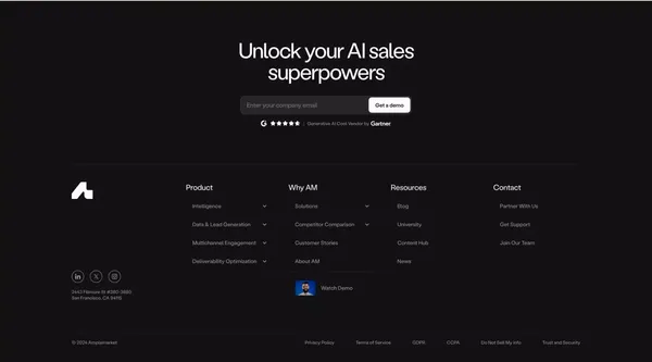 Amplemarket: AI sales copilot for precision selling success - Landing design inspiration