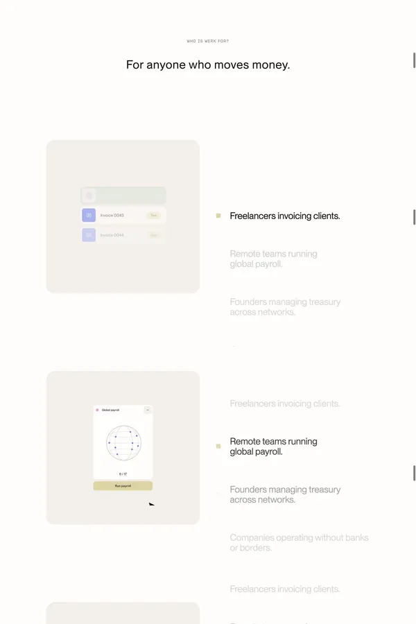 Werk | Onchain Finance Platform for Invoicing & Payroll - Landing design inspiration