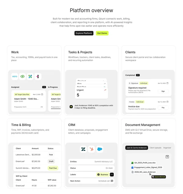 Qount Practice Intelligence Platform for Tax & Accounting Firms - Landing design inspiration