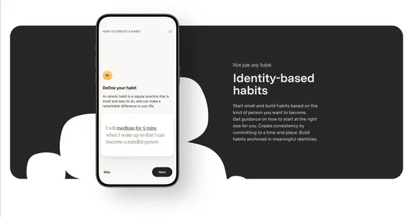 Atoms. The official Atomic Habits app - Landing design inspiration