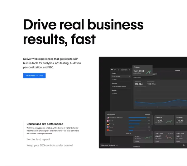 Webflow: Create a custom website | Visual website builder - Landing design inspiration