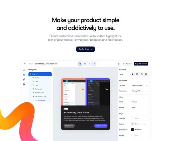 Craft Engaging Product Tour with our Onboarding Tool - Landing design inspiration