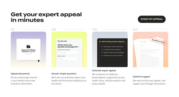 Claimable | Easily appeal denied health claims - Landing design inspiration