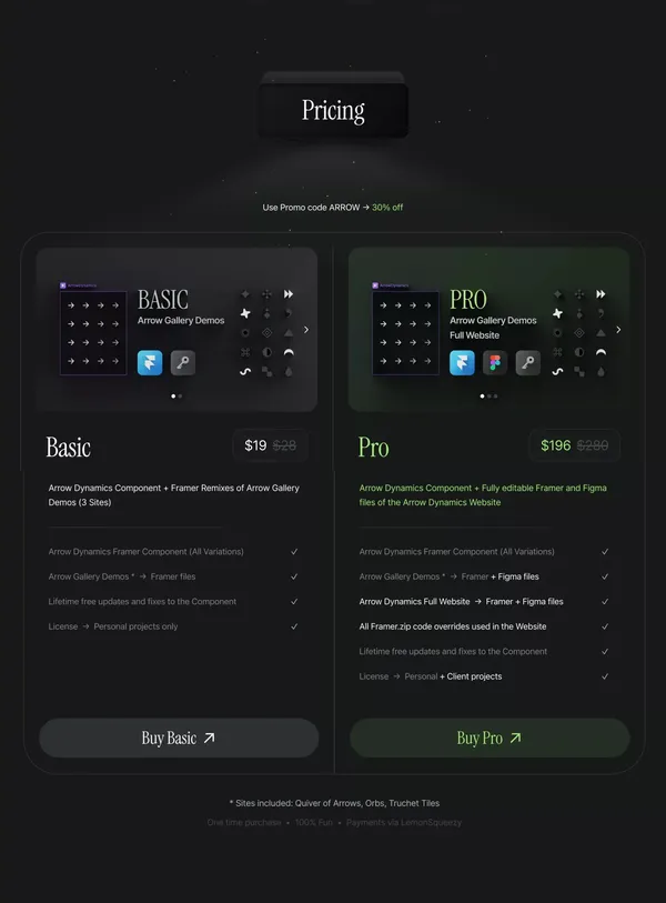 Arrow Dynamics - Interactive Component Library by Framer.zip - Landing design inspiration