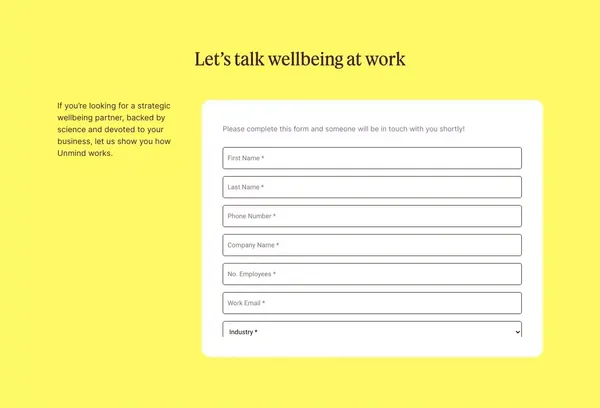 Unmind | Wellbeing that works - Landing design inspiration