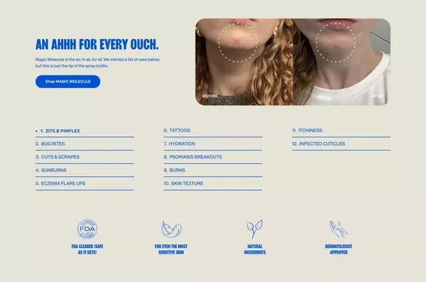 Magic Molecule | The magical all-over healing solution - Landing design inspiration
