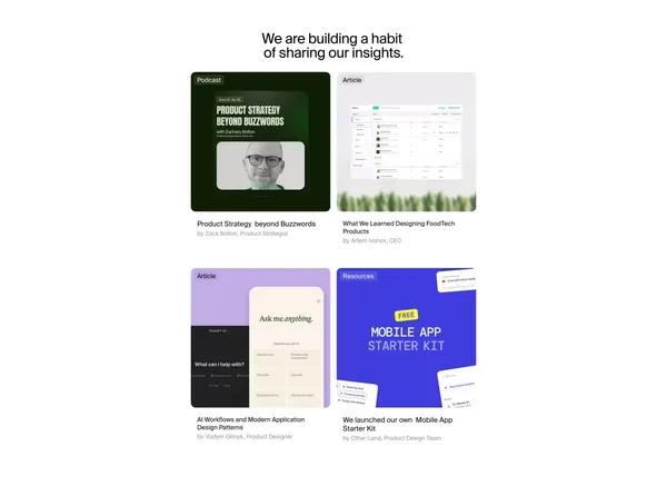 Other Land - Product Design team - Landing design inspiration