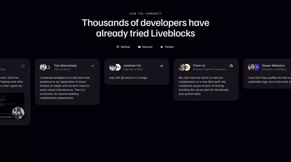 Liveblocks | Collaborative experiences in days, not months - Landing design inspiration