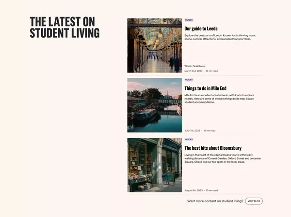 Student Accommodation at Scape - Landing design inspiration