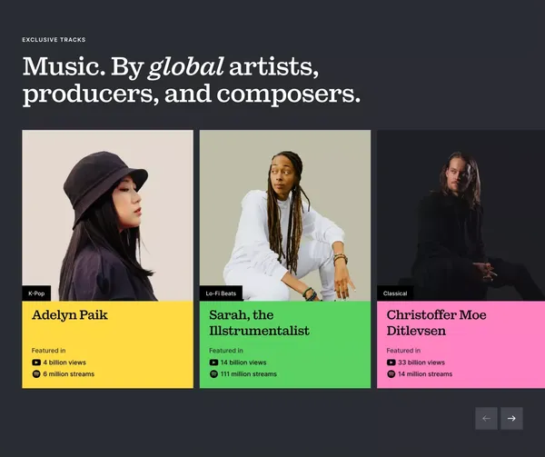 Bring your story to life | Music & SFX for videos | Epidemic Sound - Landing design inspiration