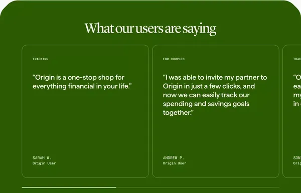Origin - Budget, Track Spend, Invest, and Get Advice - Landing design inspiration