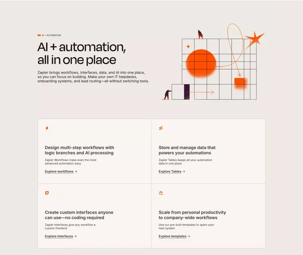 Zapier: Automate AI Workflows, Agents, and Apps - Landing design inspiration