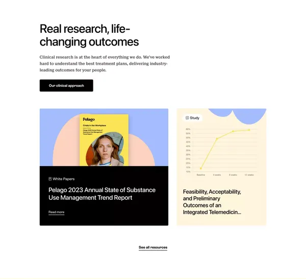 Pelago | Virtual clinic for substance use management - Landing design inspiration