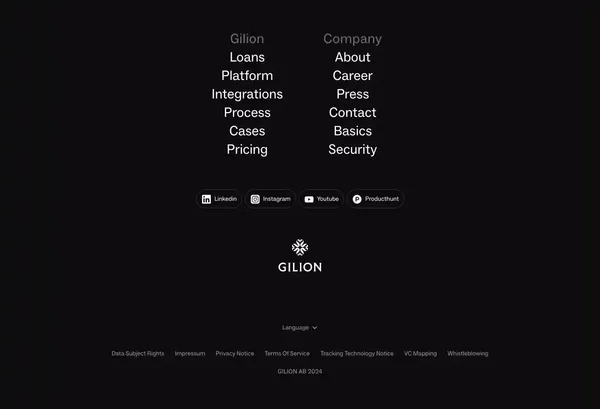 Gilion: Startup Funding, Growth Financing, and Analytics - Landing design inspiration