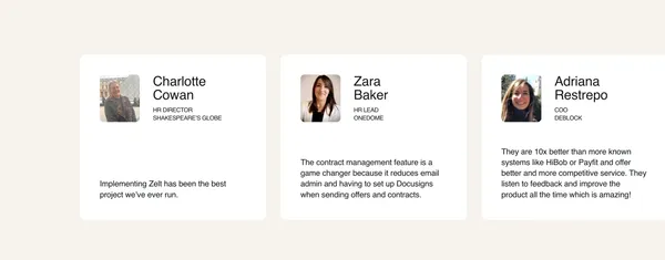 Zelt: All-in-one HR software for the employee lifecycle - Landing design inspiration