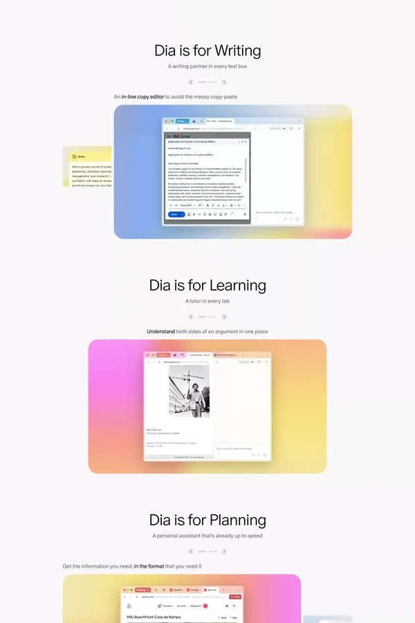 Meet Dia – the AI Browser Where You Can Chat with Your Tabs - Landing design inspiration