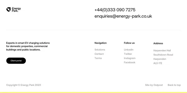 Energy Park EV charging solutions - Landing design inspiration