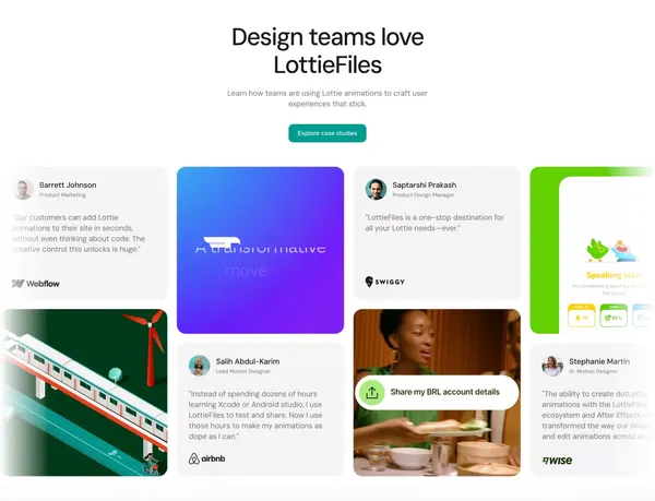 LottieFiles: Download Free lightweight animations for website & apps. - Landing design inspiration