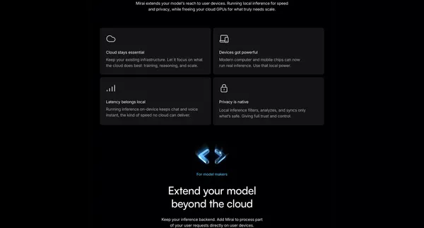 Mirai: On-Device Layer for AI Model Makers & Products - Landing design inspiration