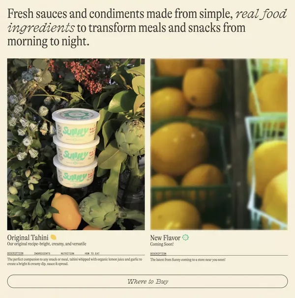 Sunny Fine Foods · Tahini Dip, Sauce & Spread - Landing design inspiration