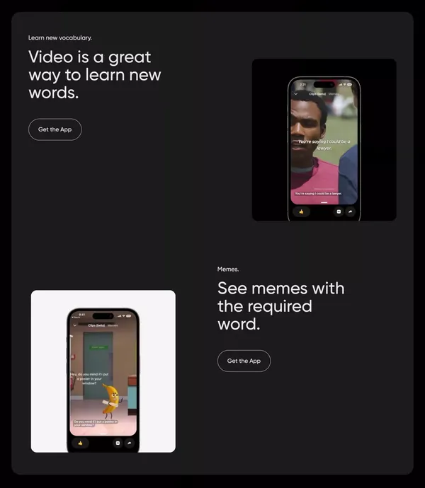 Memo - Learn languages with videos and memes - Landing design inspiration