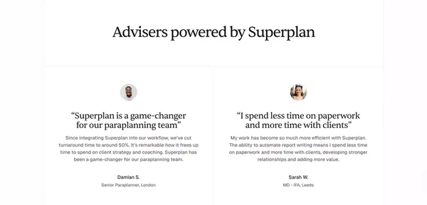 Superplan | AI Paraplanner at your service - Landing design inspiration