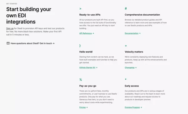 APIs for building EDI integrations - Landing design inspiration
