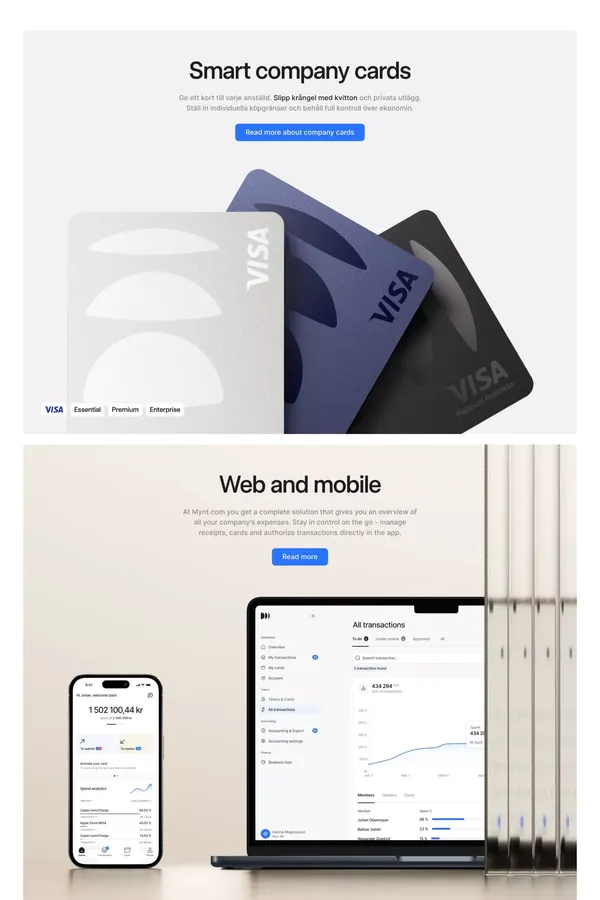 More than just a card | The end-to-end solution for company spending Mynt - Landing design inspiration