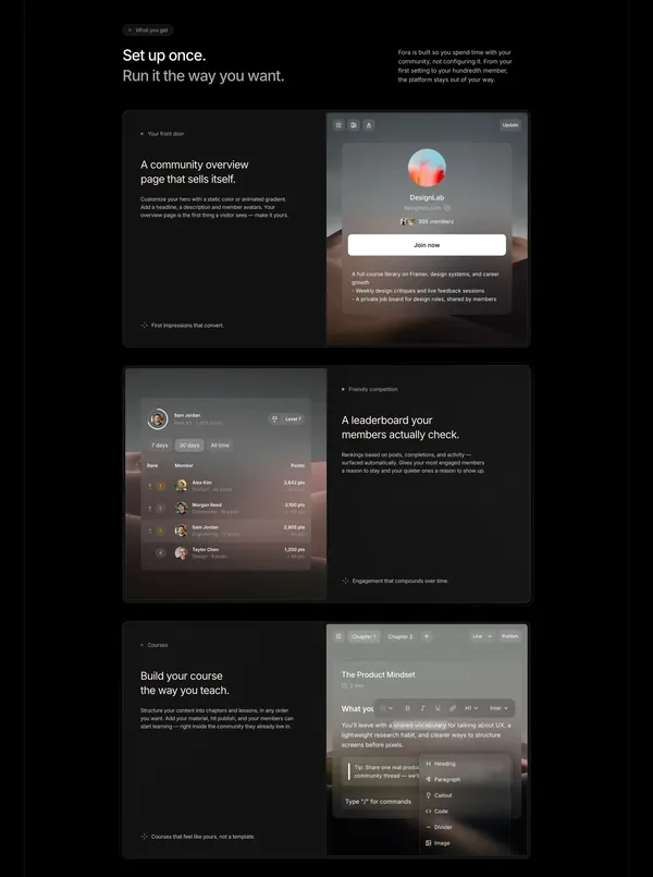 Fora - The community platform for creators - Landing design inspiration