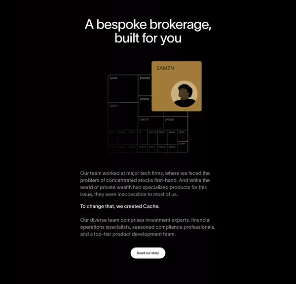 Cache | A modern brokerage for your large stock positions - Landing design inspiration