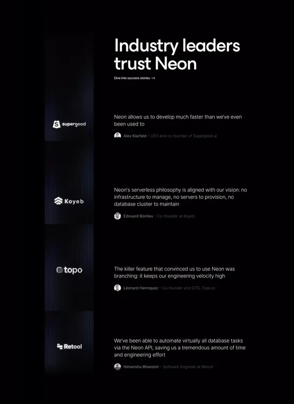 Neon — Ship faster with Postgres - Landing design inspiration