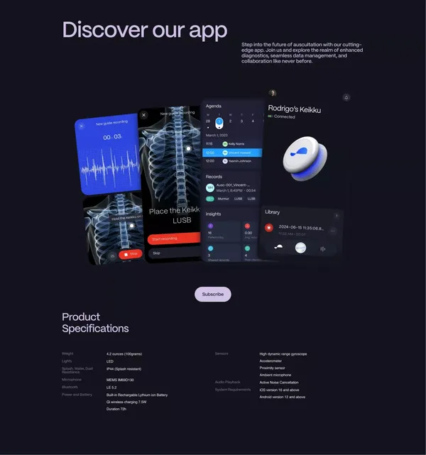 Keikku — Meet the Next-Gen Digital Stethoscope - Landing design inspiration