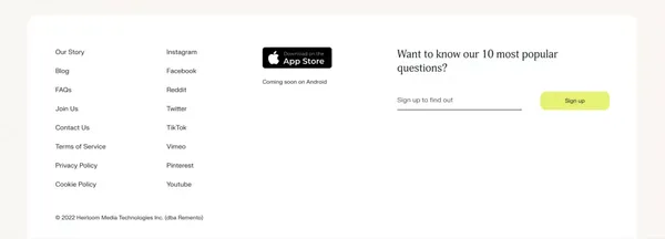 Remento: Capture family stories - Landing design inspiration