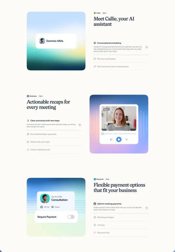 Meeting Scheduling Software and AI Meeting Tools | Calendly - Landing design inspiration